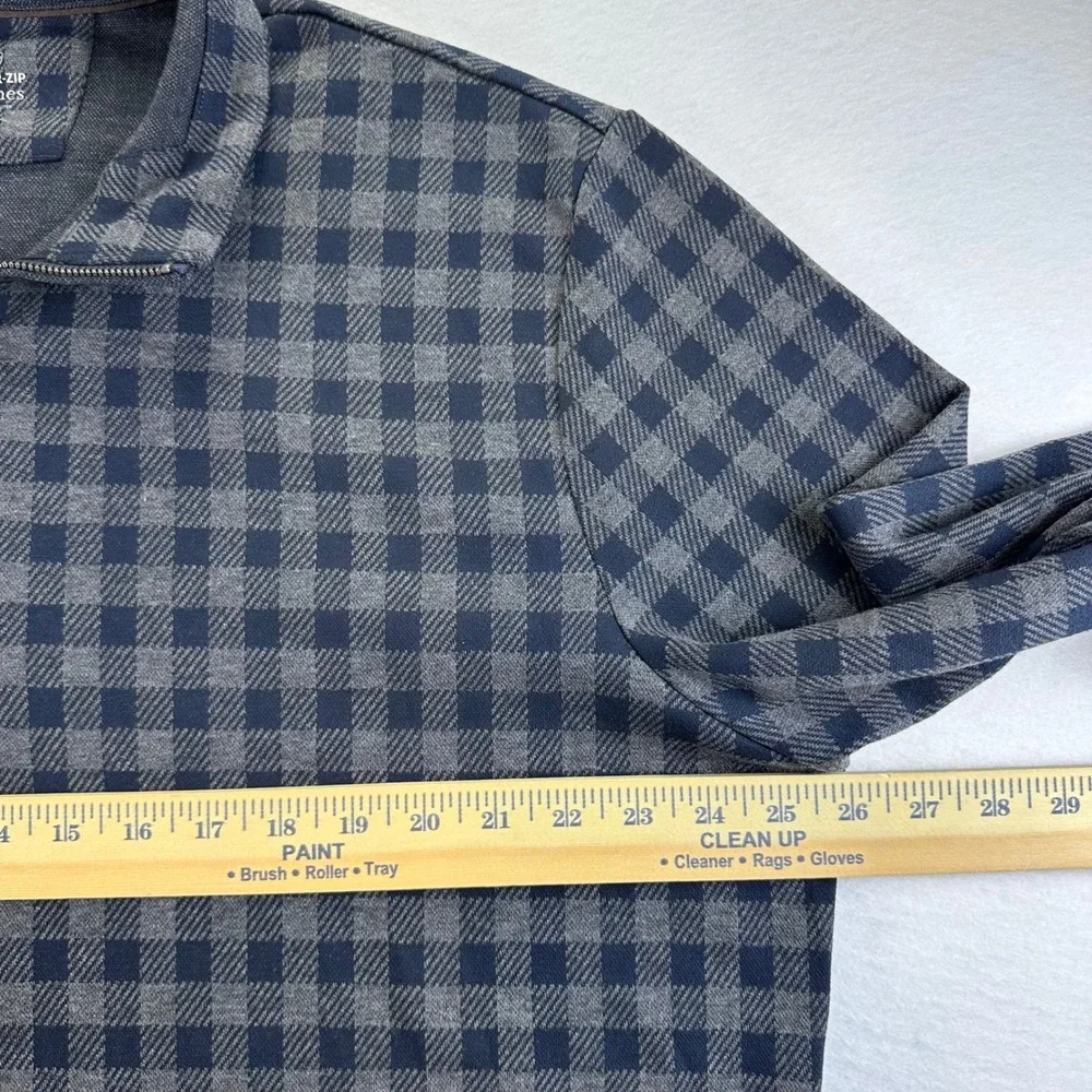 Vineyard Vines OTG Bluffs Quarter-Zip Pullover Navy Grey Gingham Mens XL Preppy